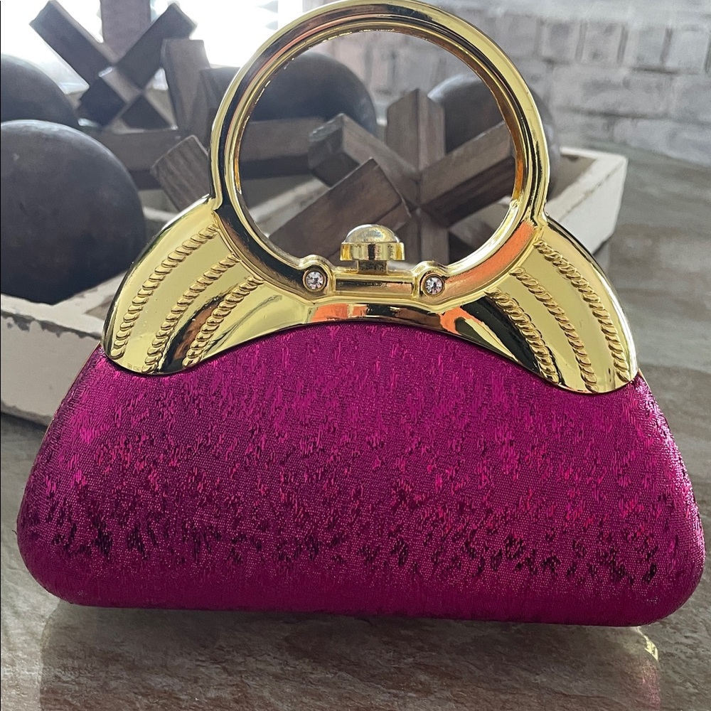 Gold-Accent Fuchsia Evening Clutch Handbag